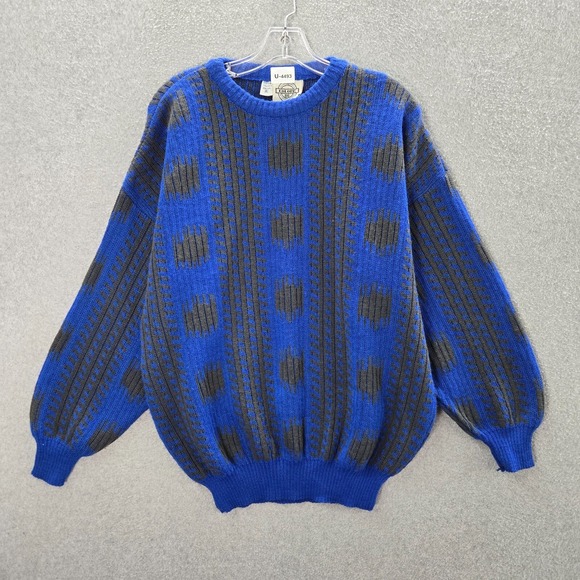 Colore Men Sweater XL Blue Polka Dot Wool Made In Italy Crew Neck Pullover - Picture 1 of 9